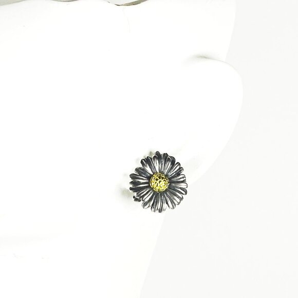 LAGOS HTF Daisy Collection Sterling Silver 750K Yellow Gold  Stud Earrings - Picture 7 of 8